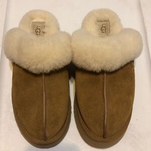 UGG Chestnut Suede Shearling Mules